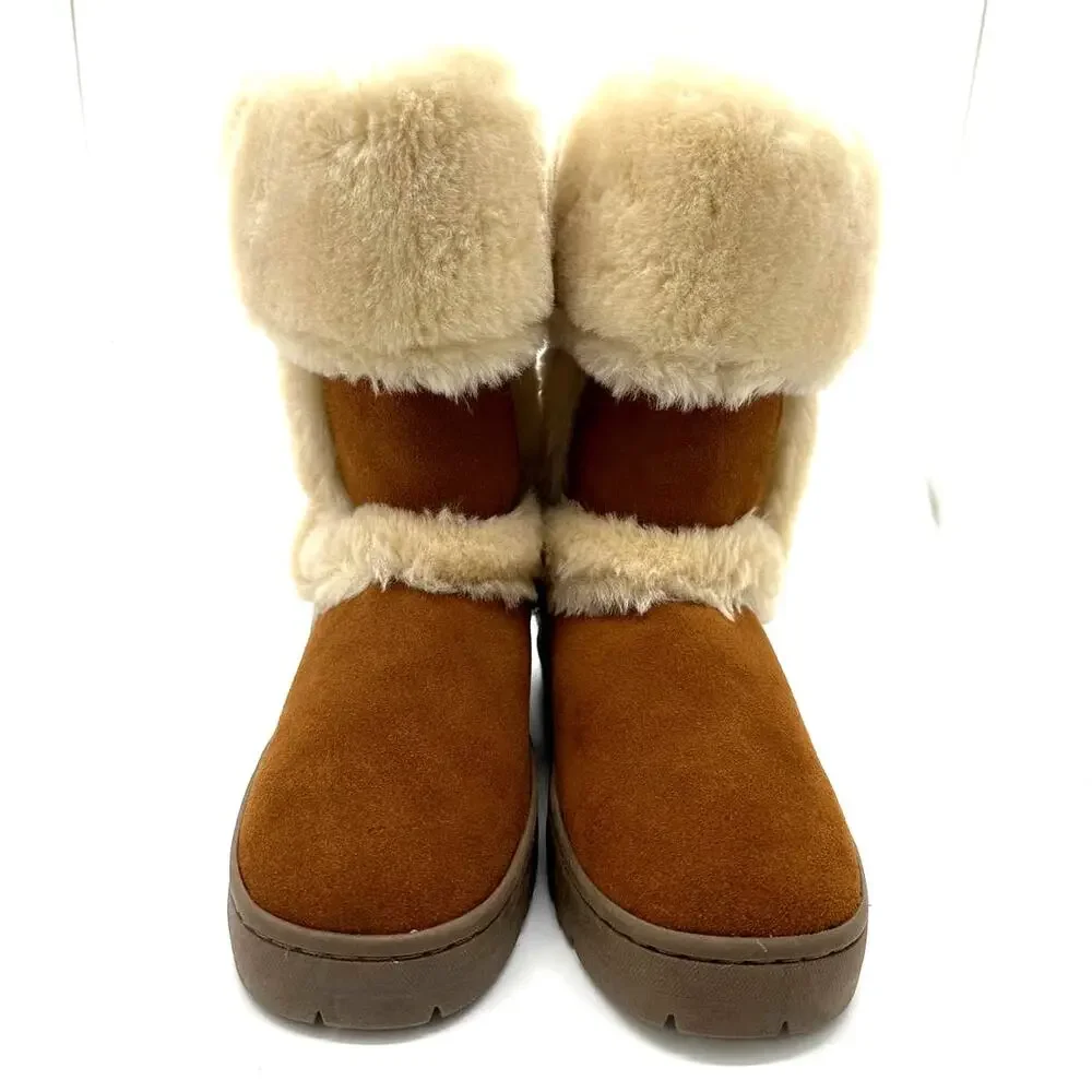 Style & Co Witty Boots NIB Women's Sz 6M Tan Chestnut Faux Fur Genuine Suede - Picture 5 of 10
